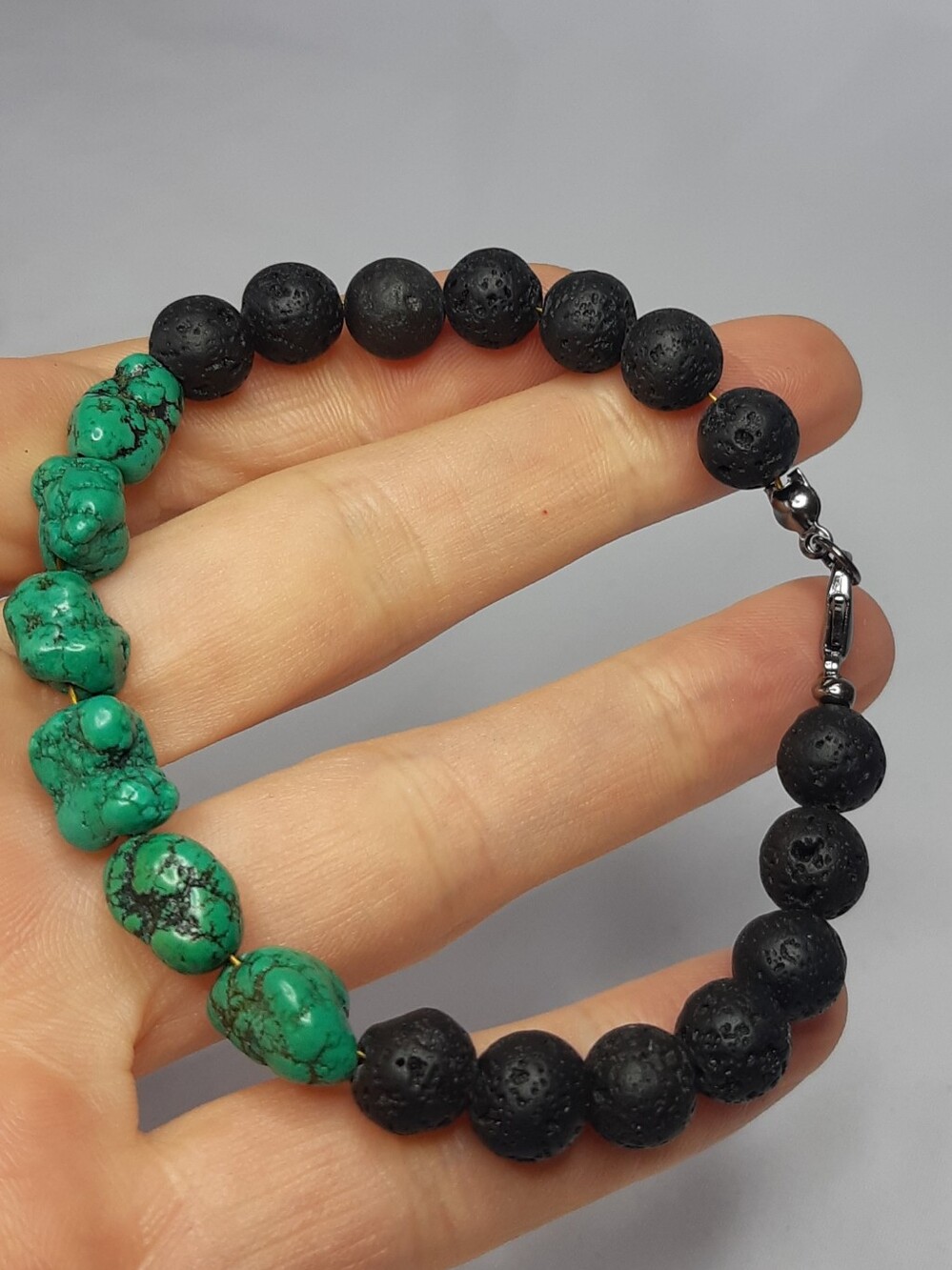 Turquoise And Lava Beaded Bracelet